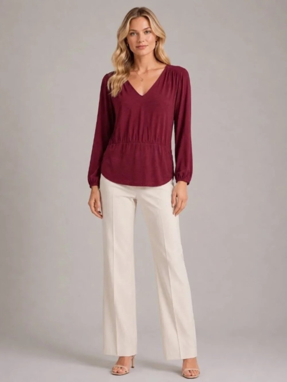 WHBM Medium V-Neck Blouse Work Office Dressy Casual Zinfandel
